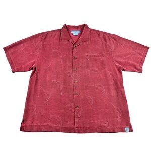 Bermuda Bay Mens XL Silk Marlin Jacquard Hawaiian Shirt Red Short Sleeve Button
